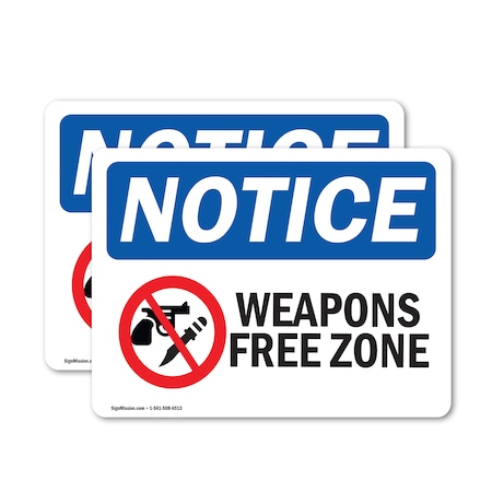 Signmission Weapon Free Zone OSHA Notice Sign, Vinyl Decal, 14in W x 10in L, 2PK OS-2PACK-NS-D-1014-L-16888